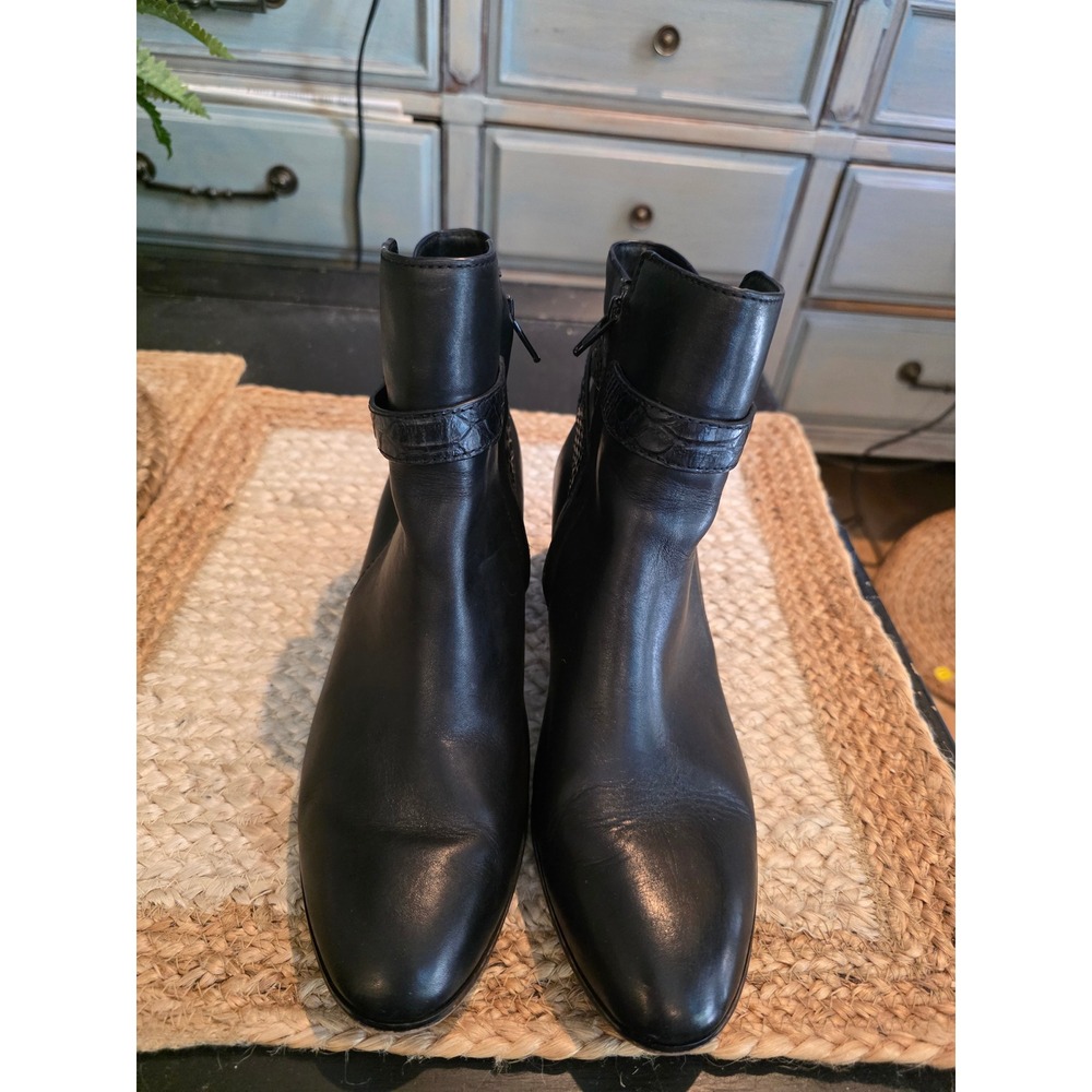 Coach Paulina Black Leather Snakeskin Embossed Buckle Ankle Boots A00243 8.5B